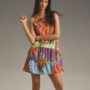 New FARM Rio x Anthropologie Halter Floral Tiered Mini Dress